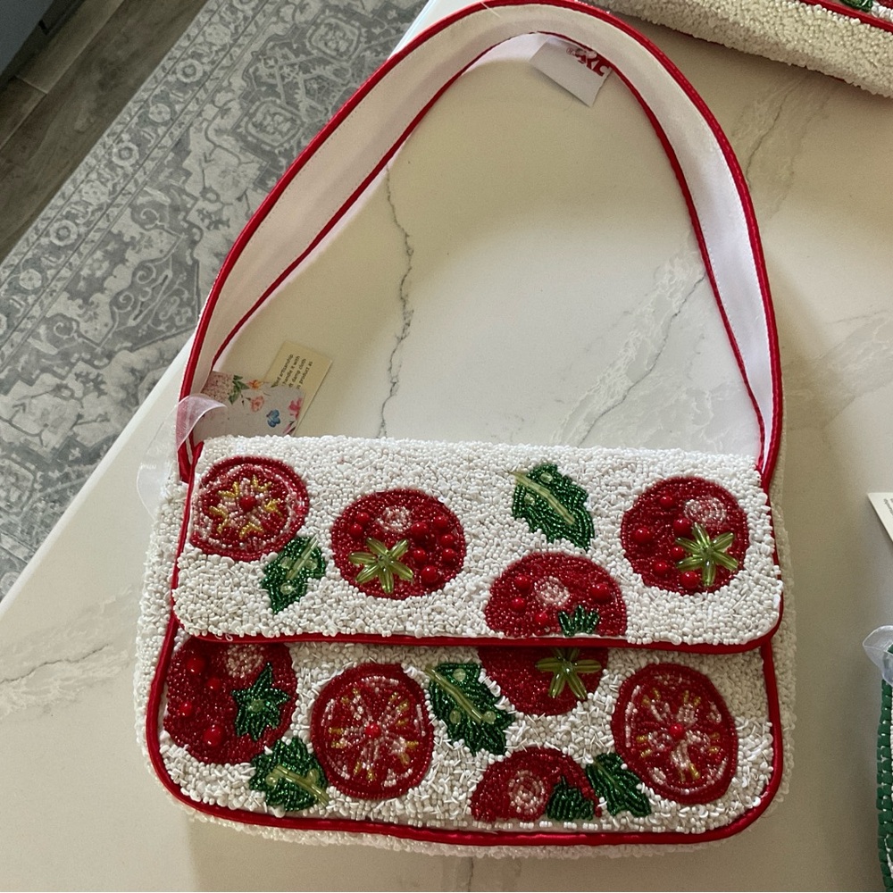 Viral beaded bag with tomatoes